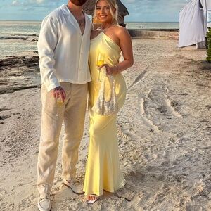 Elegant Satin Maxi Dress - Soft Yellow